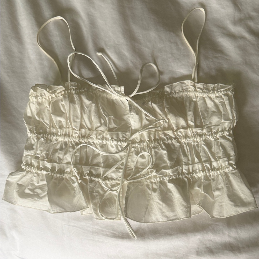 Zara Cream Ruffled Crop Top